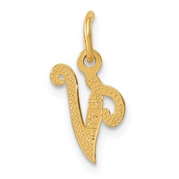 14K Yellow Gold Script Letter V Initial Charm view 3