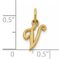 14K Yellow Gold Script Letter V Initial Charm view 4