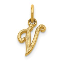 14K Yellow Gold Script Letter V Initial Charm view 1