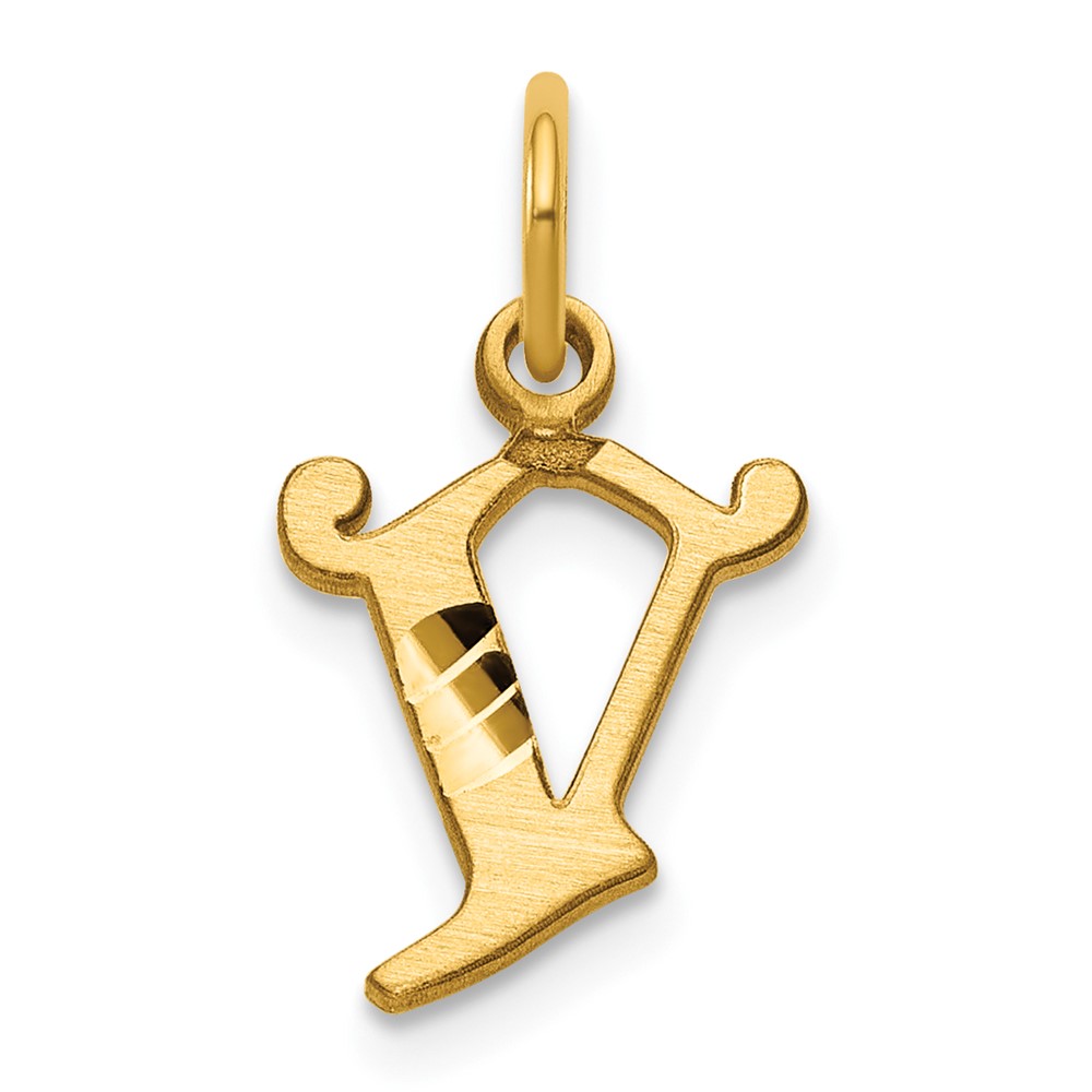 14K Yellow Gold Letter V Initial Charm