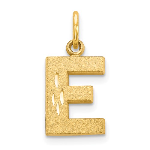 14K Yellow Gold Satin Diamond-cut Letter E Initial Charm