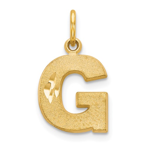 14K Yellow Gold Satin Diamond-cut Letter G Initial Charm