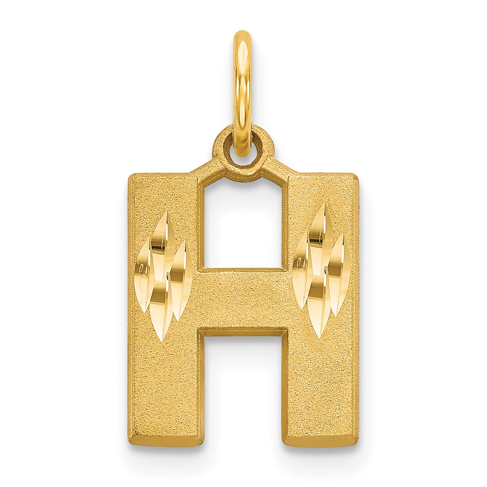 14K Yellow Gold Satin Diamond-cut Letter H Initial Charm