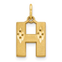 14K Yellow Gold Satin Diamond-cut Letter H Initial Charm view 1