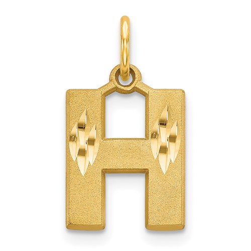14K Yellow Gold Satin Diamond-cut Letter H Initial Charm