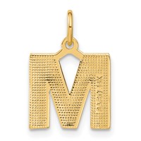 14K Yellow Gold Satin Diamond-cut Letter M Initial Charm view 3