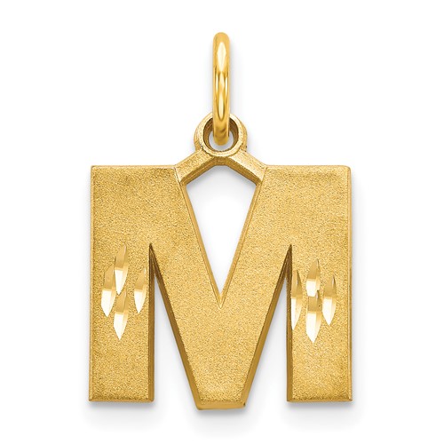 14K Yellow Gold Satin Diamond-cut Letter M Initial Charm