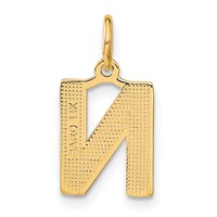 14K Yellow Gold Satin Diamond-cut Letter N Initial Charm view 3