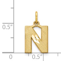 14K Yellow Gold Satin Diamond-cut Letter N Initial Charm view 4