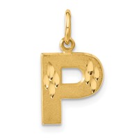 14K Yellow Gold Satin Diamond-cut Letter P Initial Charm view 1