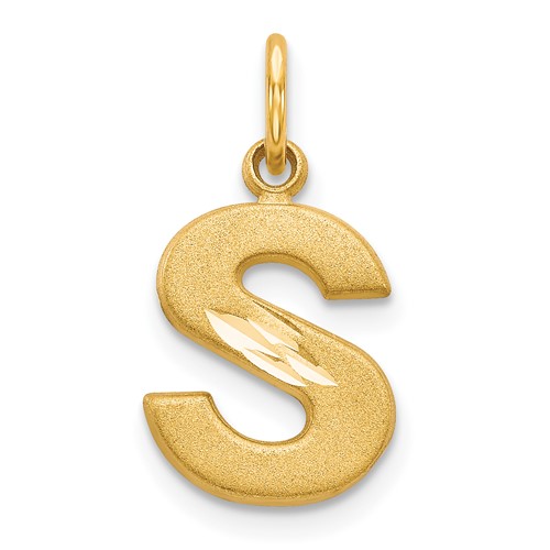 14K Yellow Gold Satin Diamond-cut Letter S Initial Charm