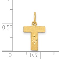 14K Yellow Gold Satin Diamond-cut Letter T Initial Charm view 3