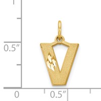 14K Yellow Gold Satin Diamond-cut Letter V Initial Charm view 4