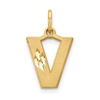 14K Yellow Gold Satin Diamond-cut Letter V Initial Charm view 1