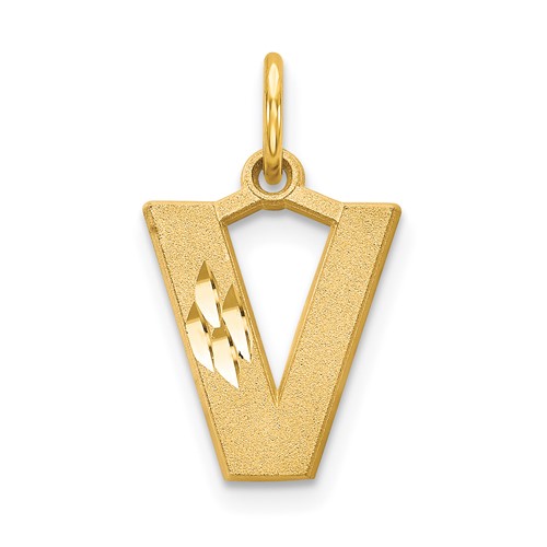 14K Yellow Gold Satin Diamond-cut Letter V Initial Charm