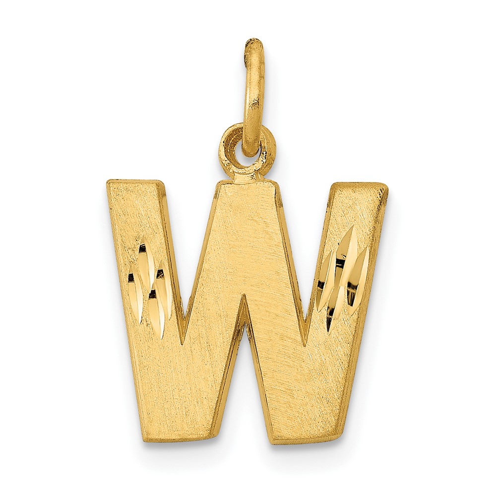 14K Yellow Gold Satin Diamond-cut Letter W Initial Charm