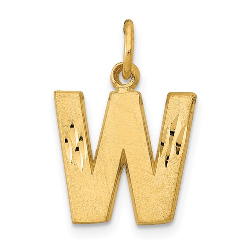 14K Yellow Gold Satin Diamond-cut Letter W Initial Charm