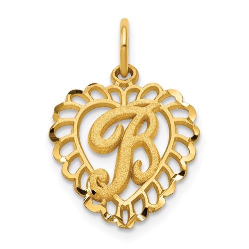14K Yellow Gold Heart Letter B Charm