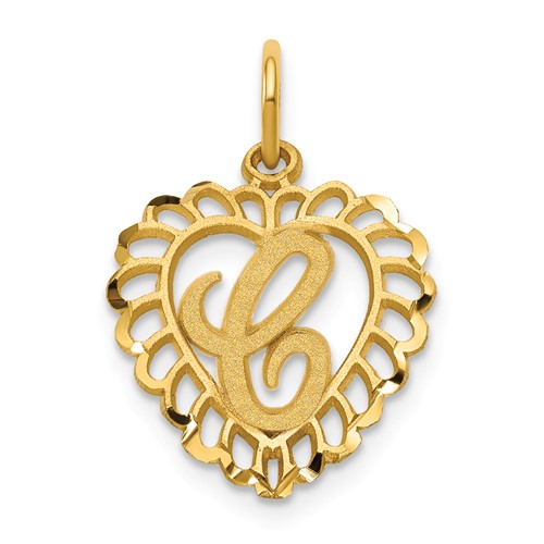 14K Yellow Gold Heart Letter C Charm