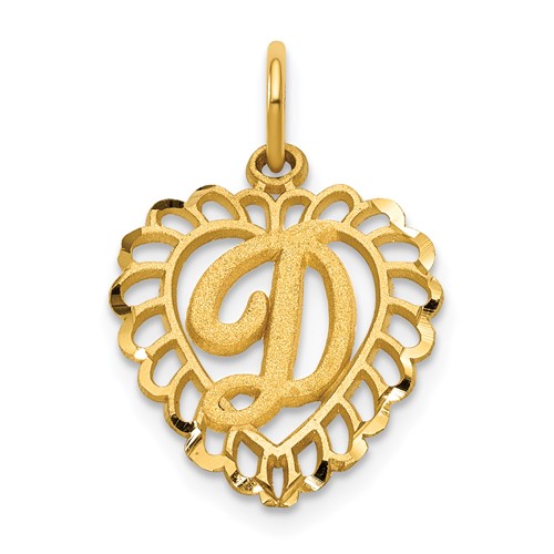 14K Yellow Gold Heart Letter D Charm
