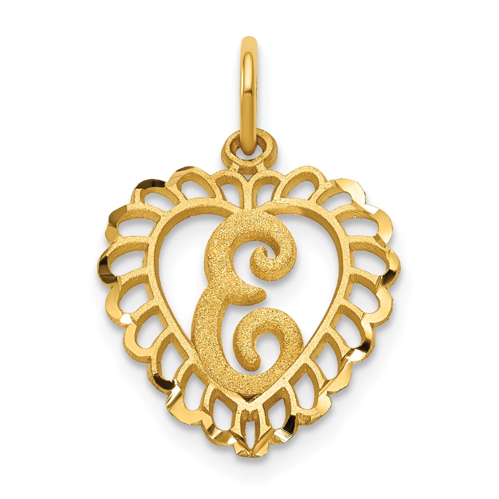 14K Yellow Gold Heart Letter E Charm