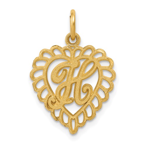 14k Heart Letter H Charm
