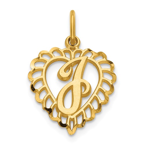 14K Yellow Gold Heart Letter J Charm