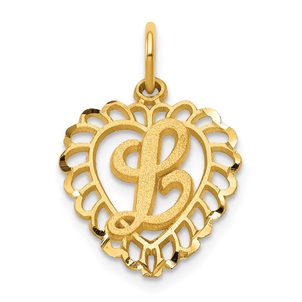 14K Yellow Gold Heart Letter L Charm