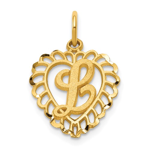 14K Yellow Gold Heart Letter L Charm