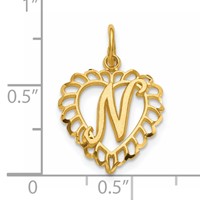 14K Yellow Gold Heart Letter N Charm view 4