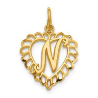 14K Yellow Gold Heart Letter N Charm view 1