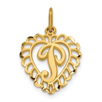 14K Yellow Gold Heart Letter P Charm view 1