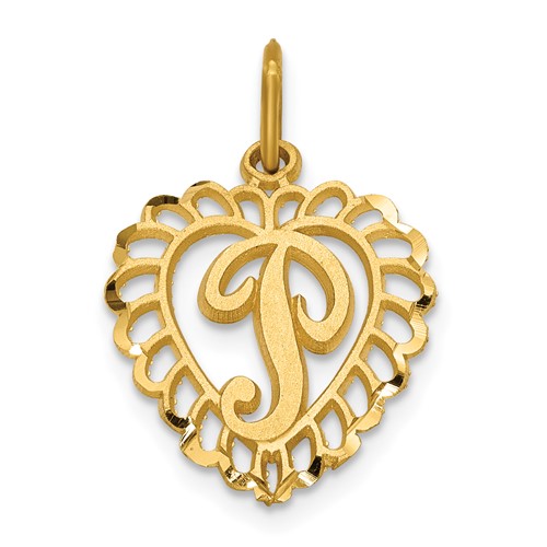 14K Yellow Gold Heart Letter P Charm