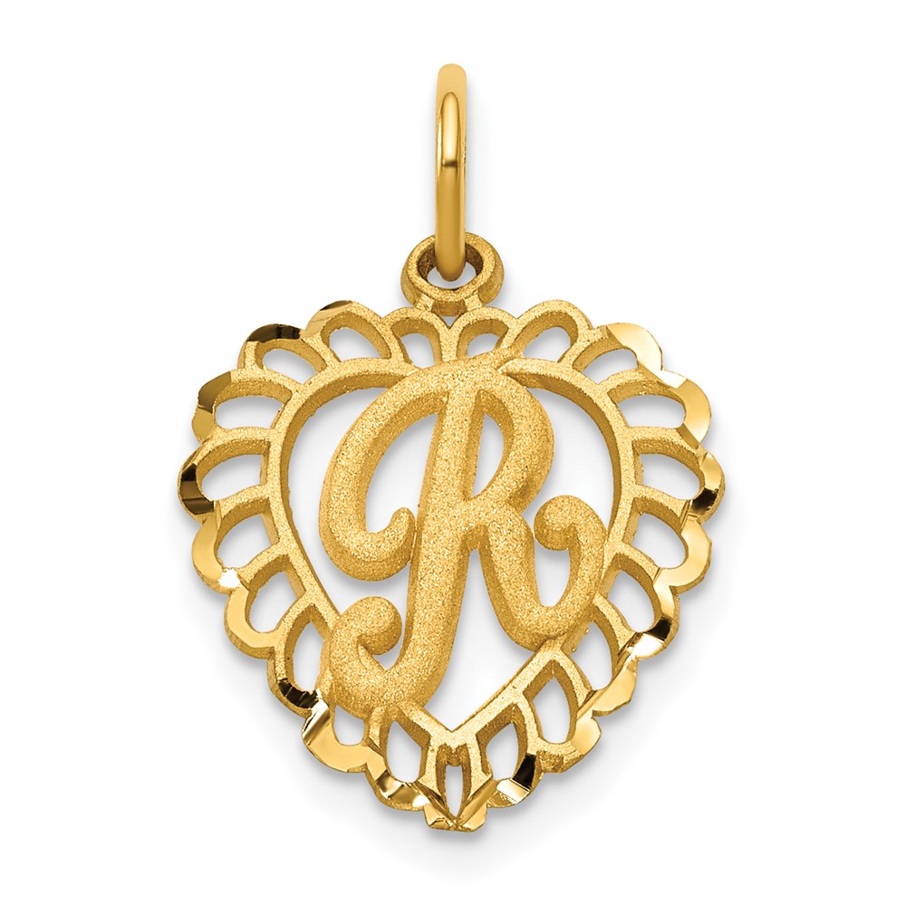 14K Yellow Gold Heart Letter R Charm
