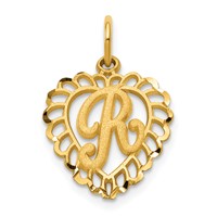 14K Yellow Gold Heart Letter R Charm view 1
