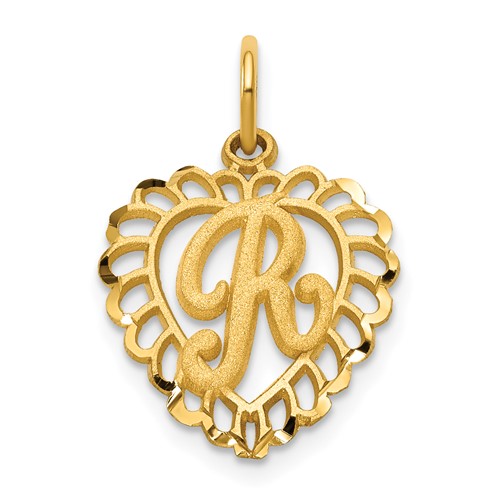 14K Yellow Gold Heart Letter R Charm