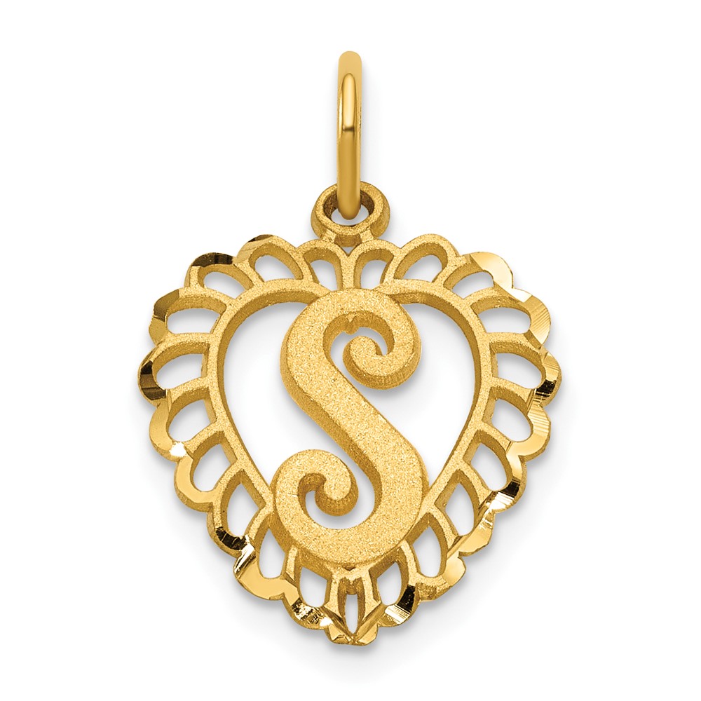 14K Yellow Gold Heart Letter S Charm
