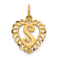 14K Yellow Gold Heart Letter S Charm view 1