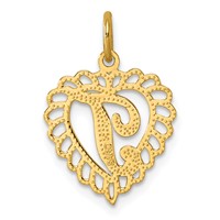 14K Yellow Gold Heart Letter T Charm view 3