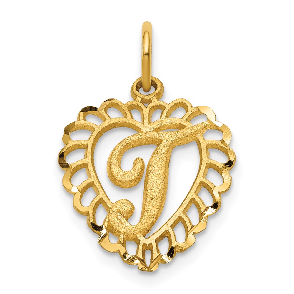 14K Yellow Gold Heart Letter T Charm