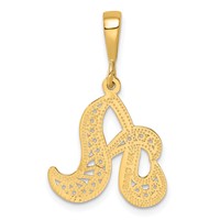 14K Yellow Gold Polished Script Filigree Letter a Initial Pendant view 3