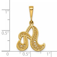 14K Yellow Gold Polished Script Filigree Letter a Initial Pendant view 4