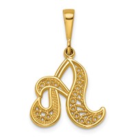 14K Yellow Gold Polished Script Filigree Letter a Initial Pendant view 1
