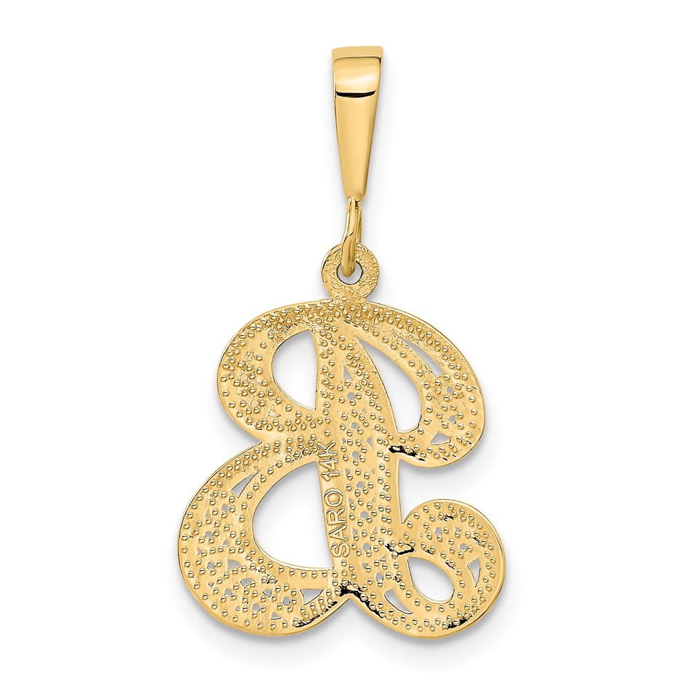 14KY Polished Script Filigree Letter B Initial Pendant (C569B)