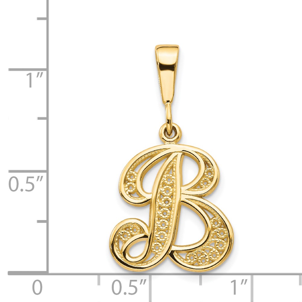 14KY Polished Script Filigree Letter B Initial Pendant (C569B)