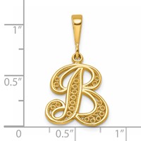 14K Yellow Gold Polished Script Filigree Letter B Initial Pendant view 4