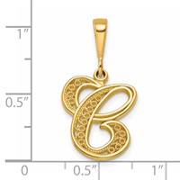 14K Yellow Gold Polished Script Filigree Letter C Initial Pendant view 4