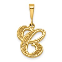 14K Yellow Gold Polished Script Filigree Letter C Initial Pendant view 1