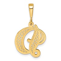14K Yellow Gold Polished Script Filigree Letter D Initial Pendant view 3