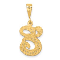 14K Yellow Gold Polished Script Filigree Letter E Initial Pendant view 3